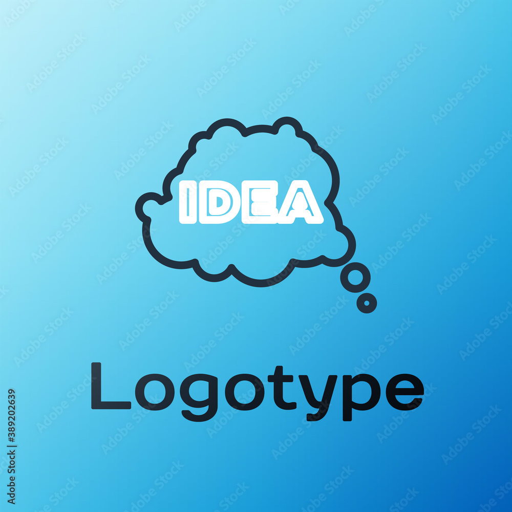 Line Idea, speech bubble icon isolated on blue background. Message speech bubble idea with cloud tal