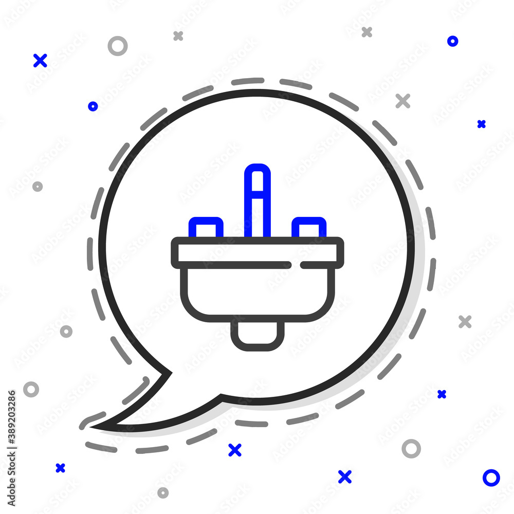 Line Washbasin with water tap icon isolated on white background. Colorful outline concept. Vector.