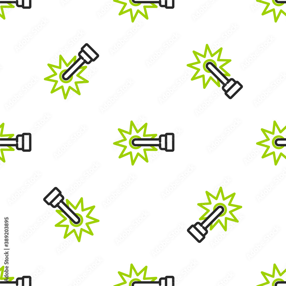 Line Cowboy horse riding spur for boot icon isolated seamless pattern on white background. Vector.