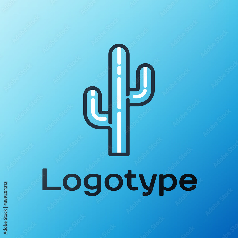 Line Cactus icon isolated on blue background. Colorful outline concept. Vector.