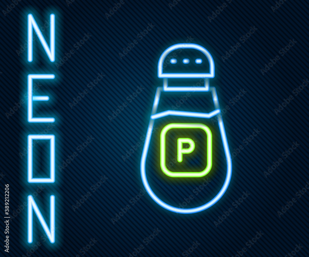 Glowing neon line Pepper icon isolated on black background. Cooking spices. Colorful outline concept