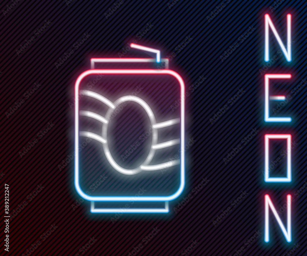 Glowing neon line Soda can icon isolated on black background. Colorful outline concept. Vector.