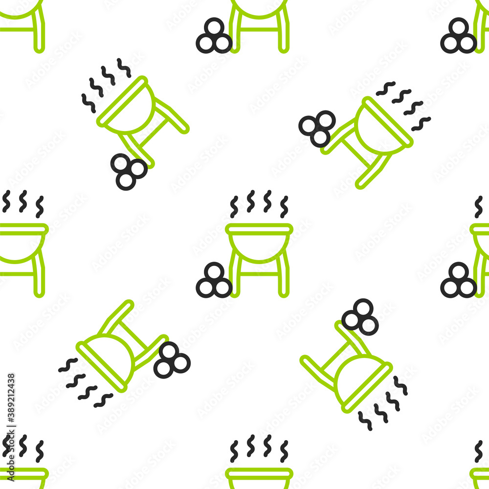 Line Barbecue grill icon isolated seamless pattern on white background. BBQ grill party. Vector.