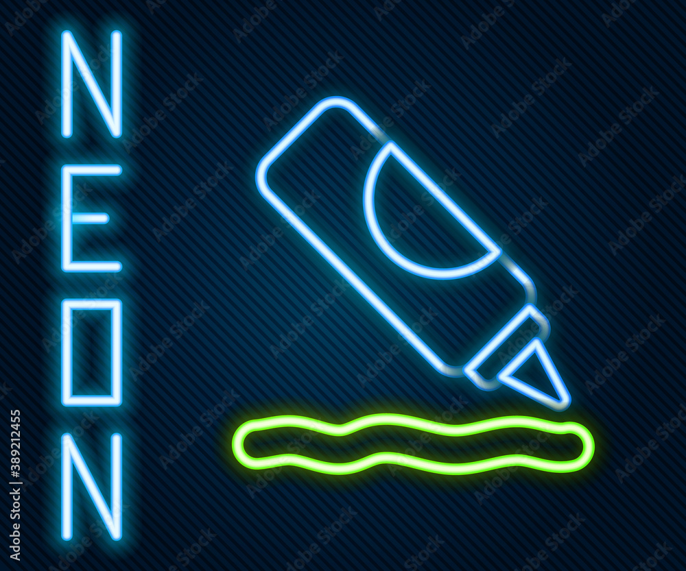 Glowing neon line Ketchup bottle icon isolated on black background. Barbecue and BBQ grill symbol. C