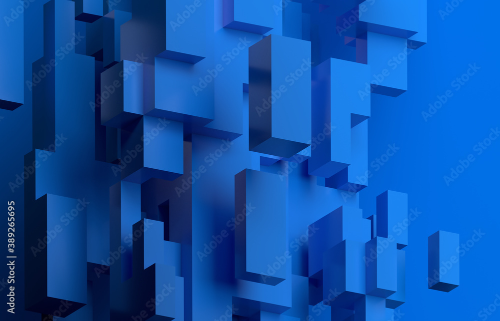 Abstract 3d render, blue geometric background design