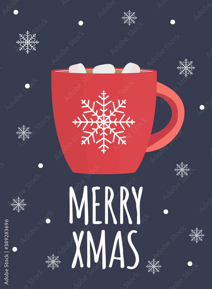 Merry Xmas background with Hot chocolate. Vector Illustration