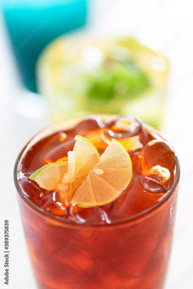 Close up of Thai style lemon lime ice tea