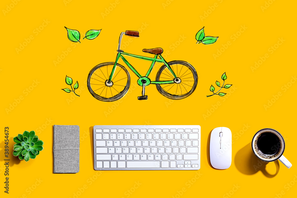 Eco bicycle with a computer keyboard and a mouse