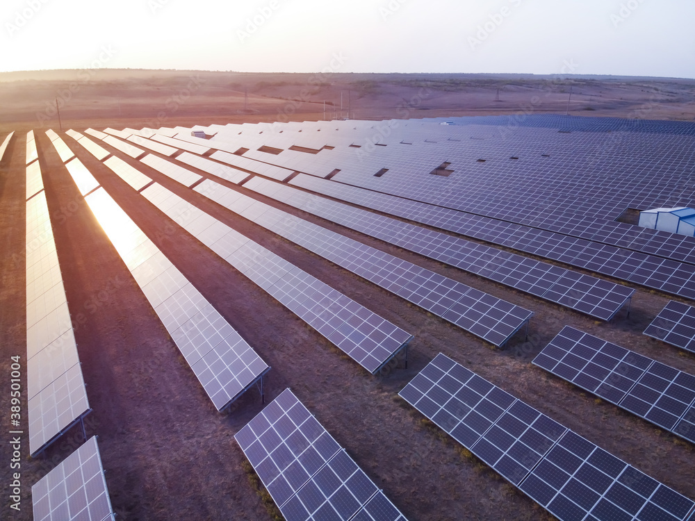 View of modern solar power plant in countryside