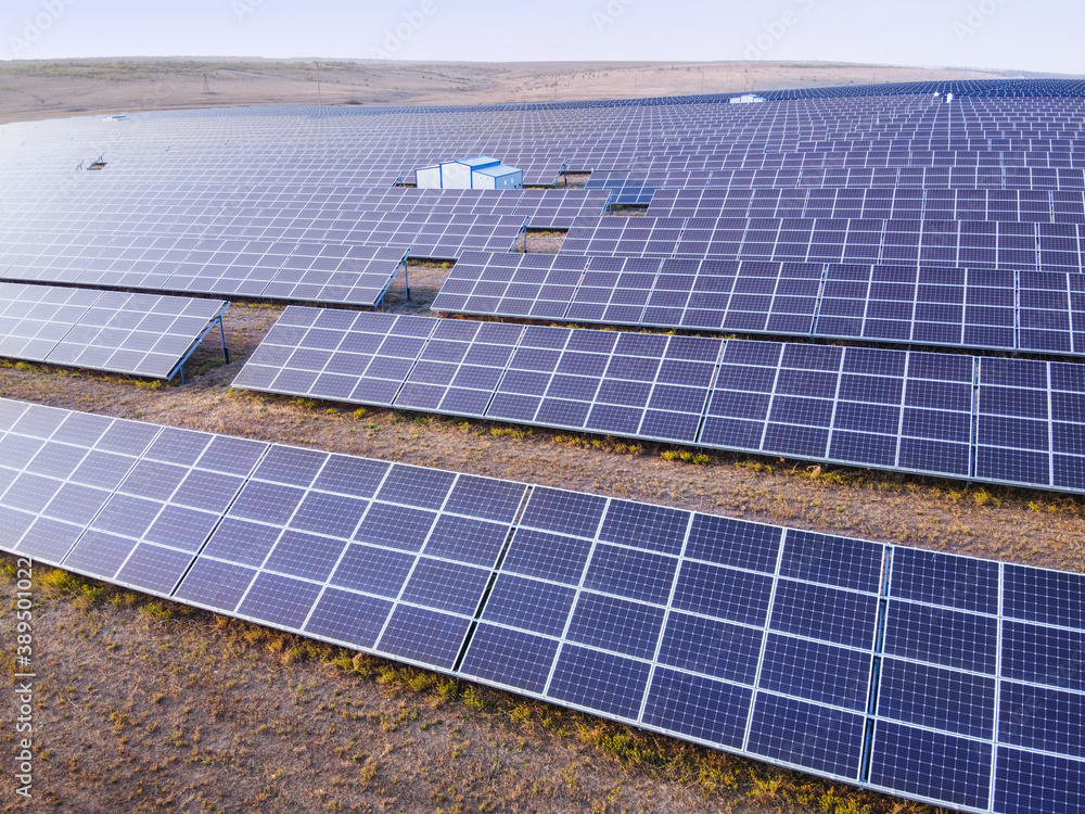 View of modern solar power plant in countryside