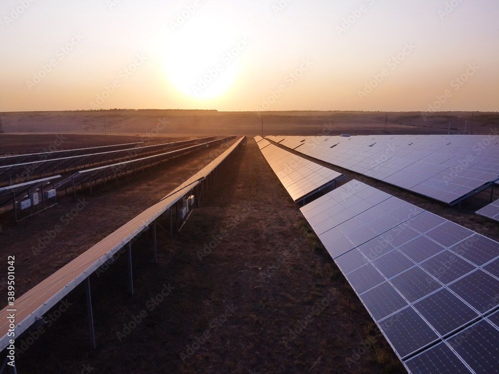 View of modern solar power plant in countryside