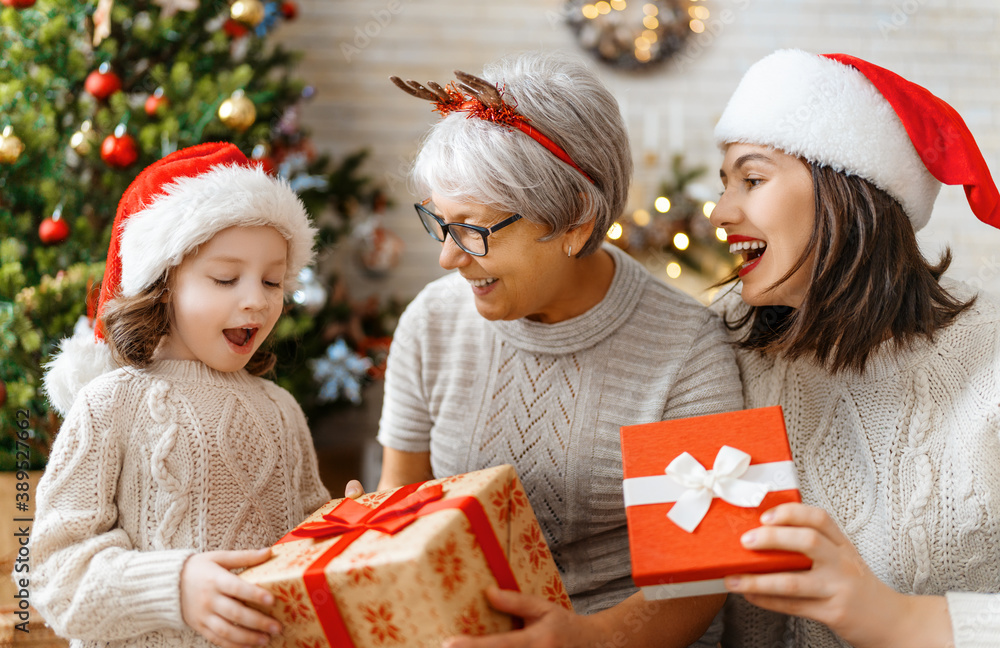 family celebrating Christmas