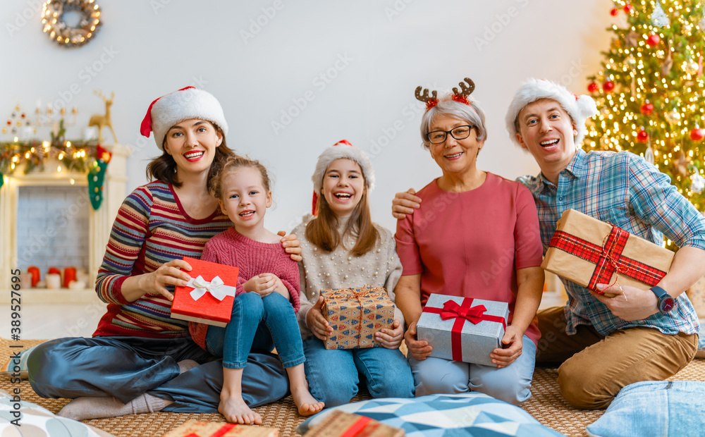 family celebrating Christmas