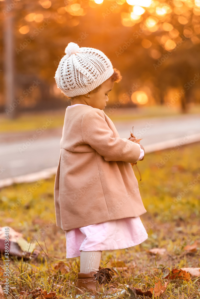 Cute African-American baby girl in autumn park