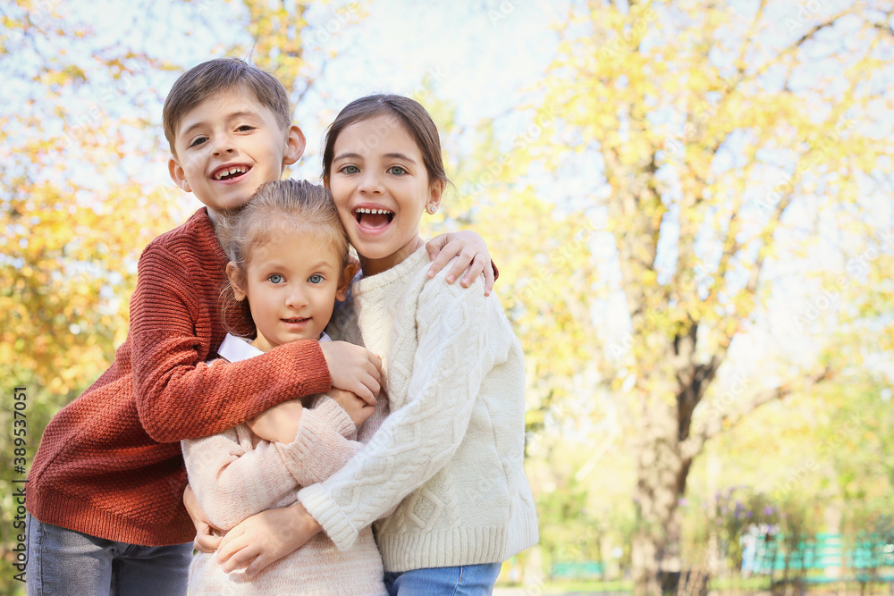 Cute little children in autumn park