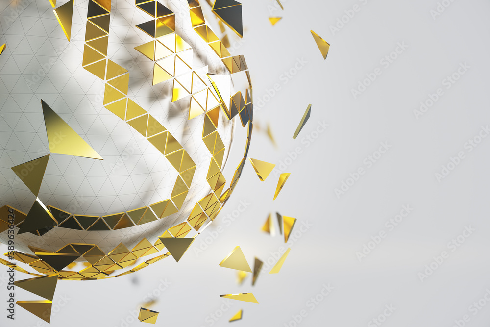 Golden globe with interface on white background.