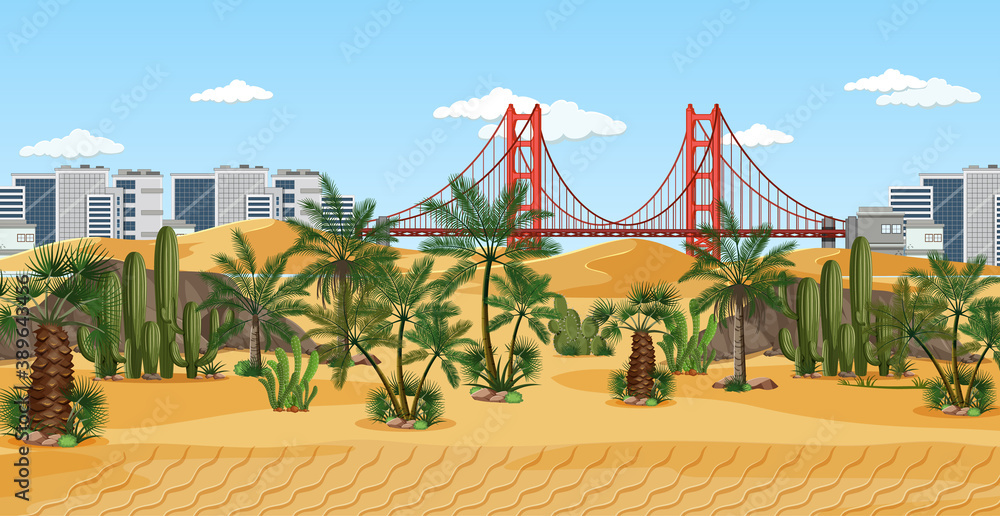 Town in desert nature landscape scene