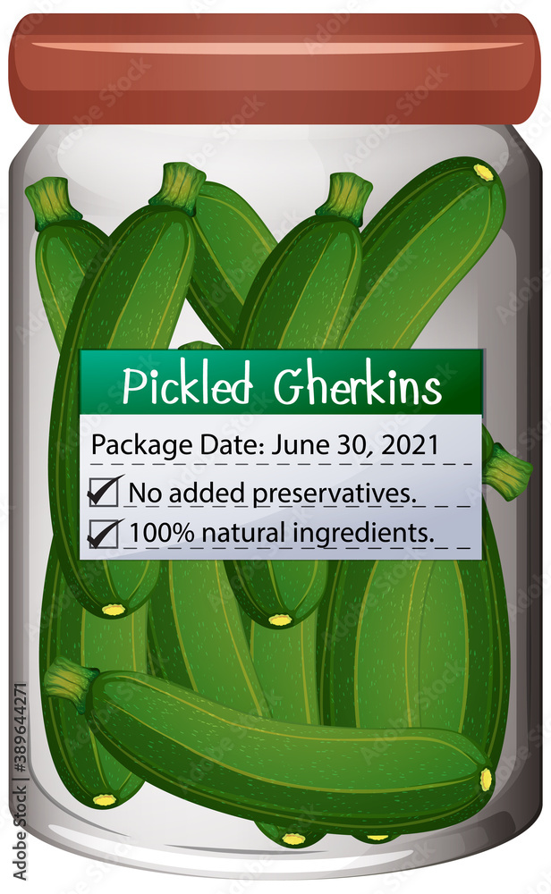 Food in glass jar pickled gherkins in cartoon style isolated