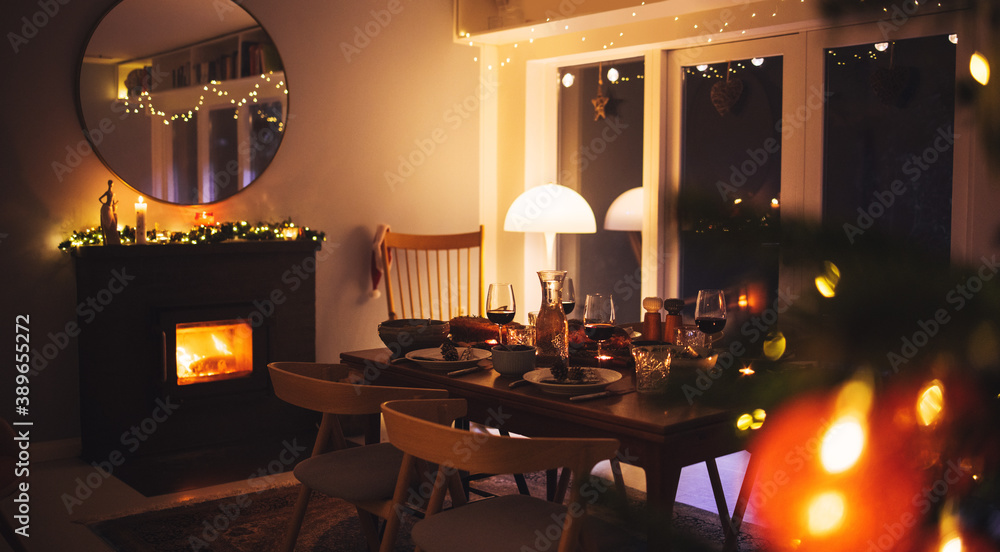 Scandinavian home decorated for Christmas celebration