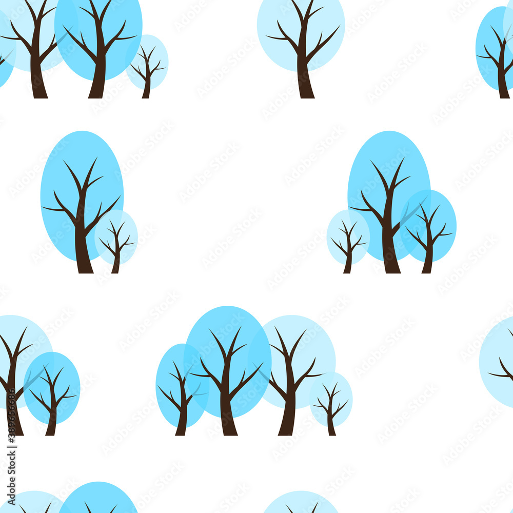 Seamless Pattern Natural Background with Winter Trees. Vector Illustration