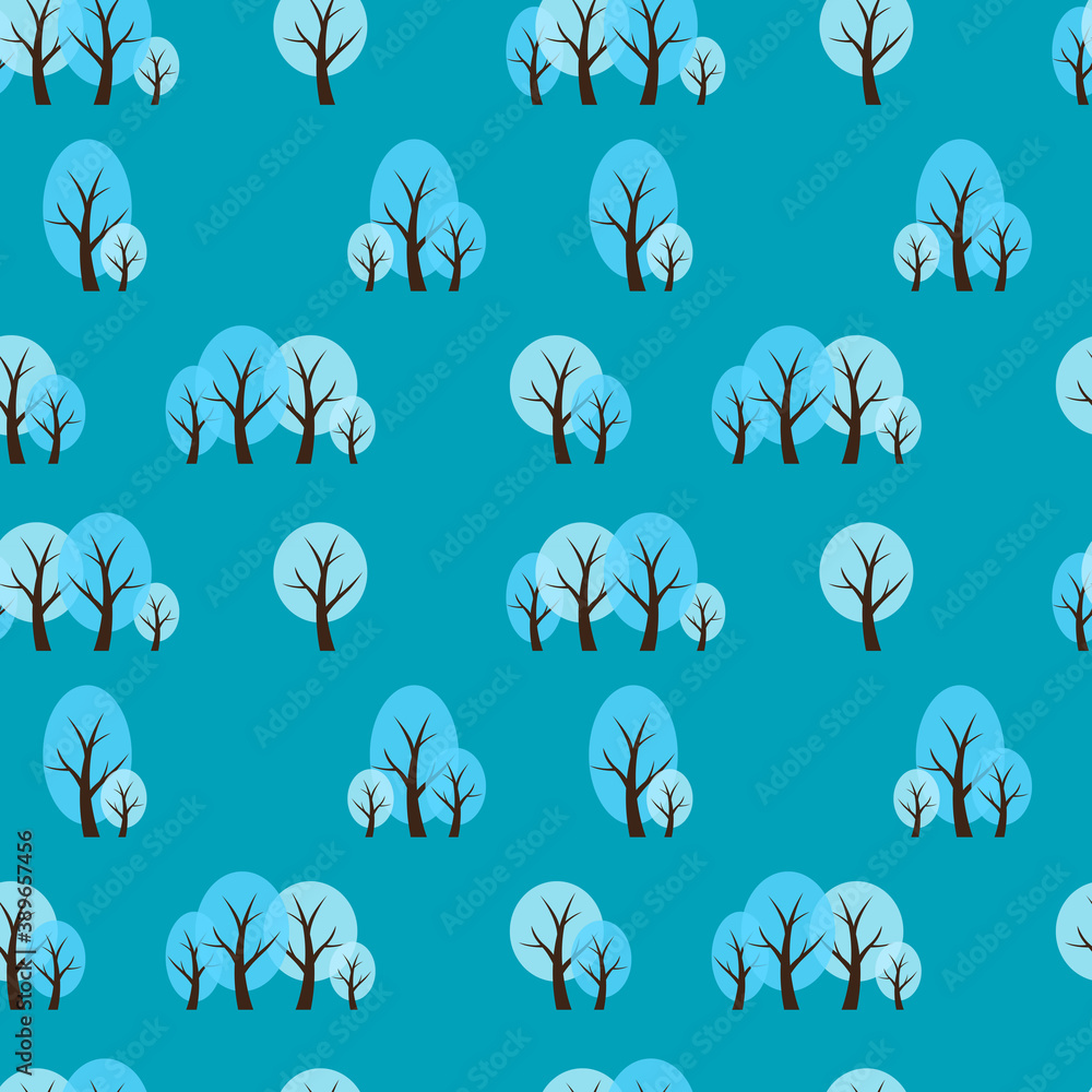 Seamless Pattern Natural Background with Winter Trees. Vector Illustration