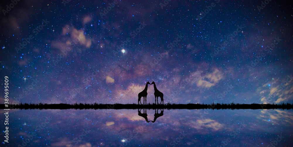 Universe filled with stars, nebula and galaxy with noise and grain.Photo by long exposure and select