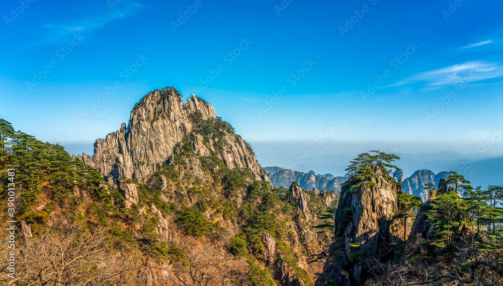 Landscape of Mount Huangshan (Yellow Mountains). UNESCO World Heritage Site. Located in Huangshan, A