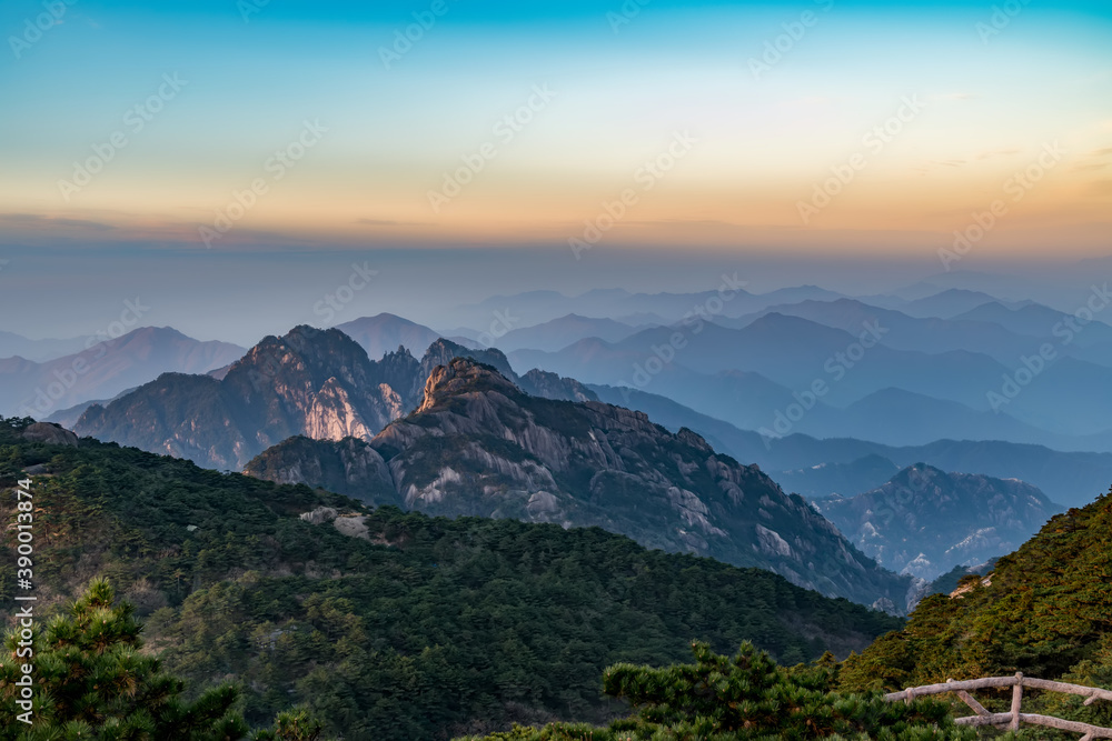 Landscape of Mount Huangshan (Yellow Mountains). UNESCO World Heritage Site. Located in Huangshan, A