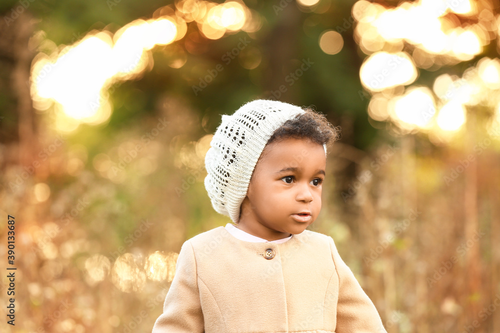 Cute African-American baby girl in autumn park