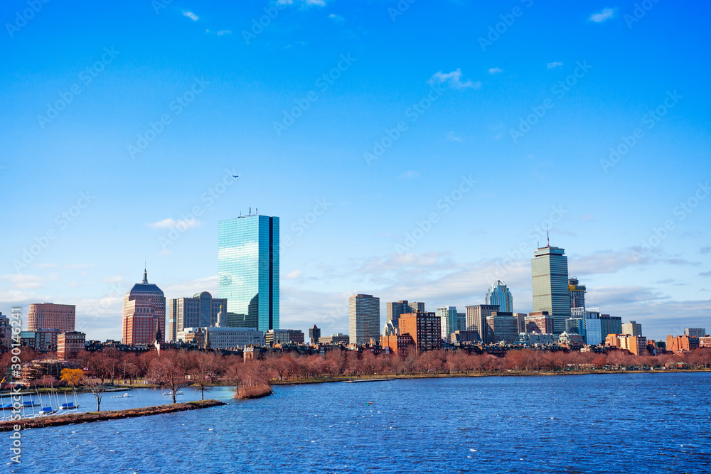 Boston city downtown view over Charles river Massachusetts, USA