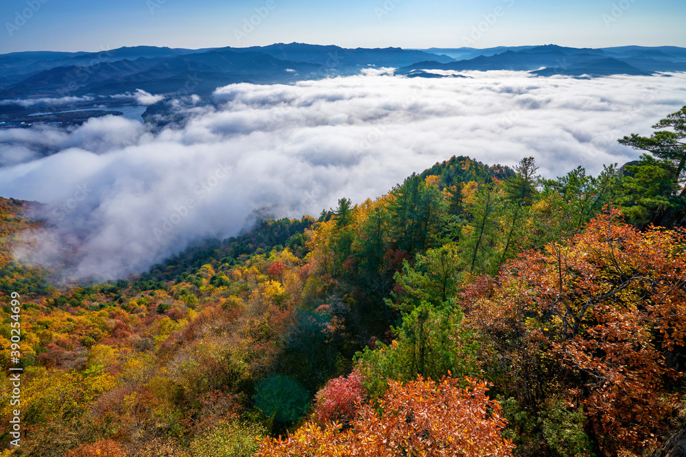 The beautiful autumn sea of clouds sunrise of Singanense of China.