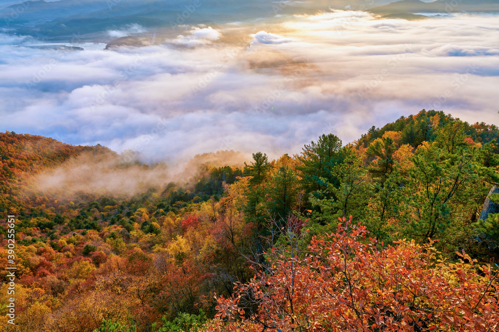 The beautiful autumn sea of clouds sunrise of Singanense of China.