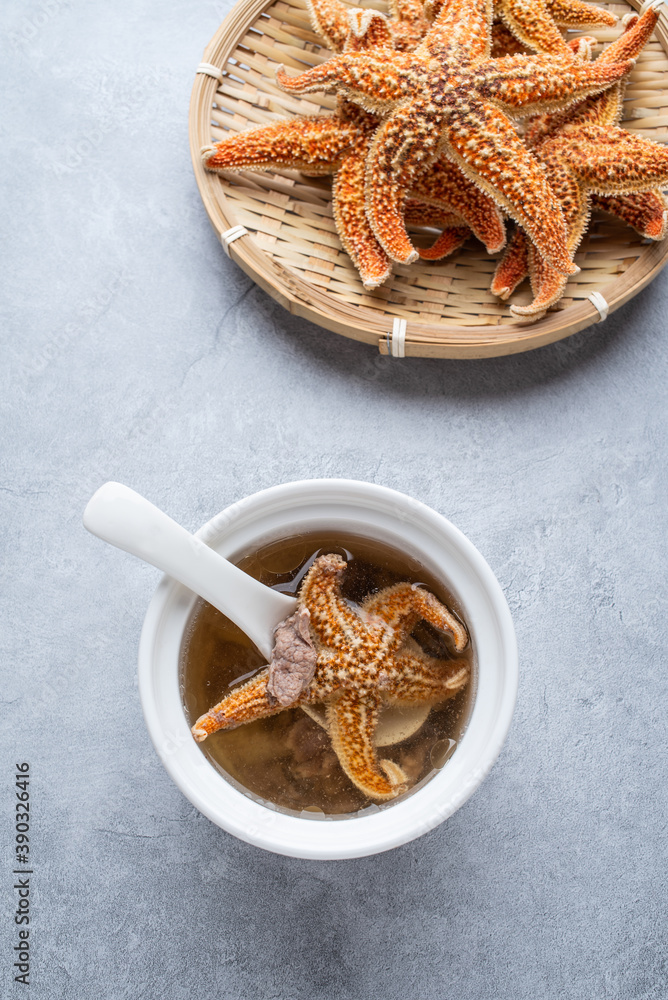 Chinese Food Herbal Diet Health Soup Starfish Stewed Pork Soup