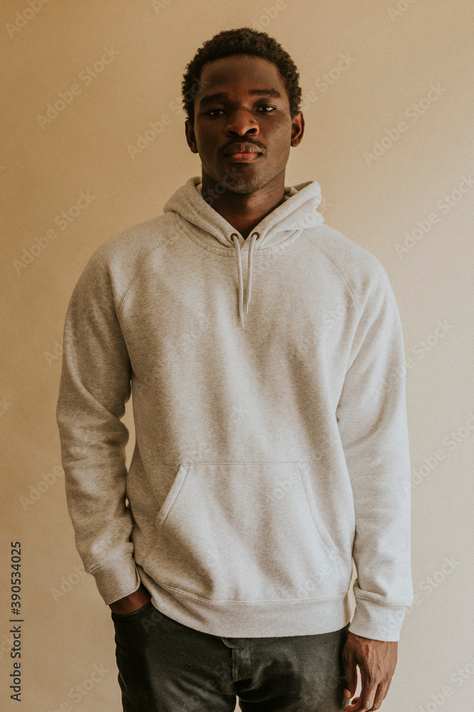 African American man in white hoodie mockup