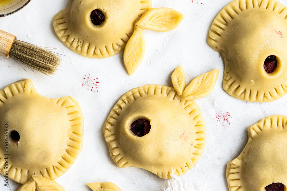 Homemade apple blackberry pies uncooked thanksgiving food photography