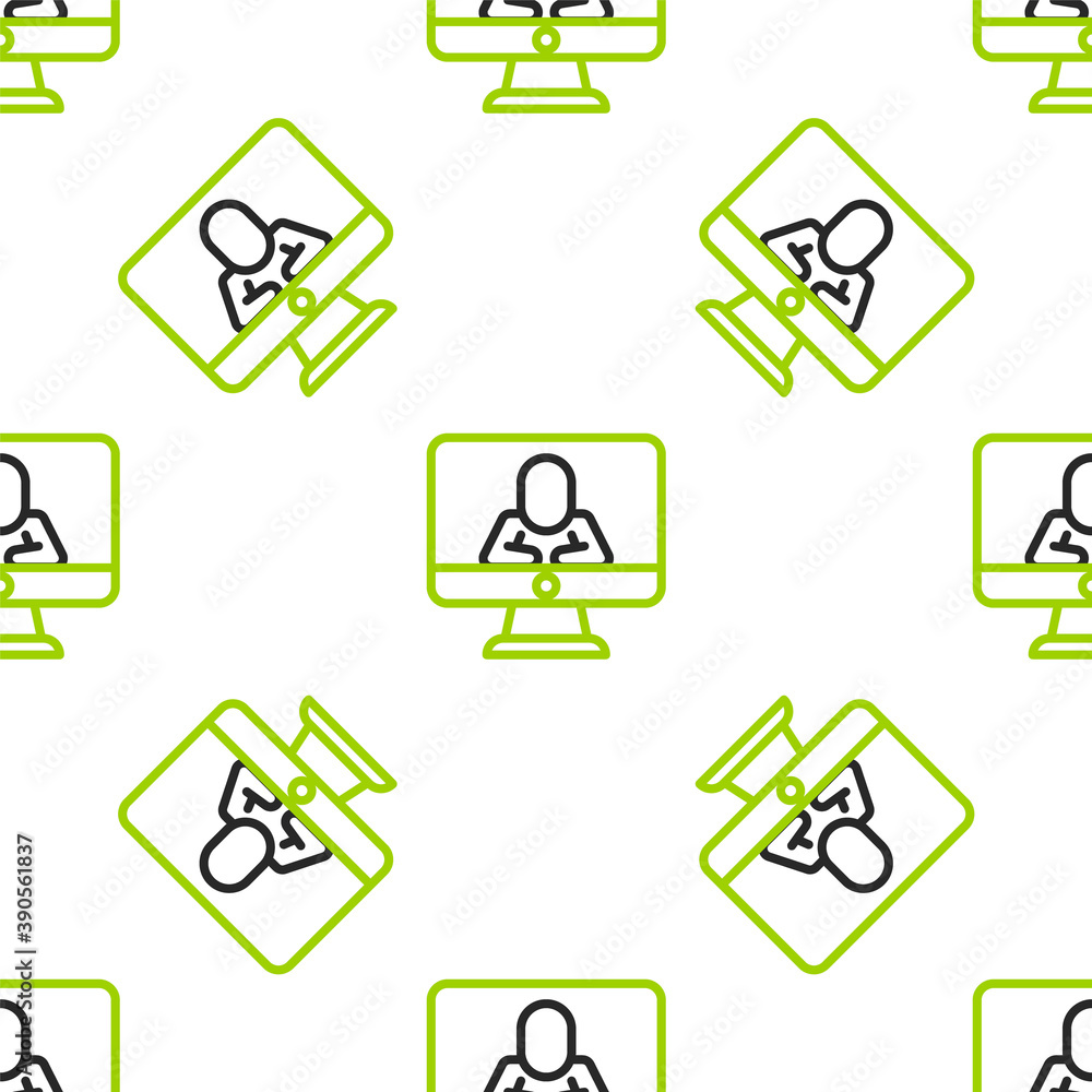 Line Online psychological counseling distance icon isolated seamless pattern on white background. Ps