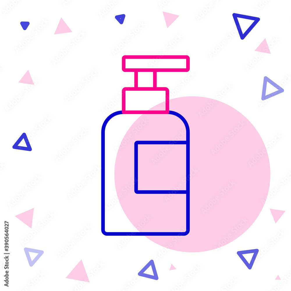 Line Bottle of shampoo icon isolated on white background. Colorful outline concept. Vector.