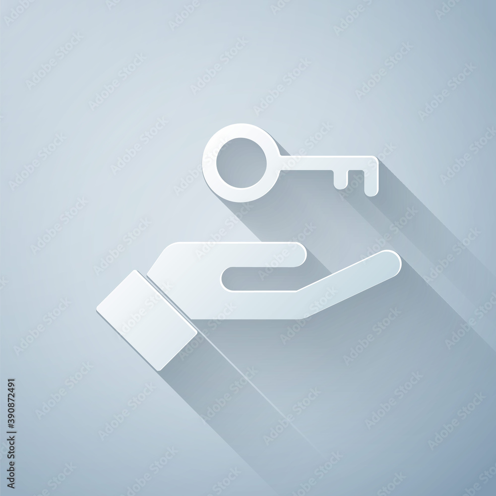 Paper cut Solution to the problem in psychology icon isolated on grey background. Key. Therapy for m