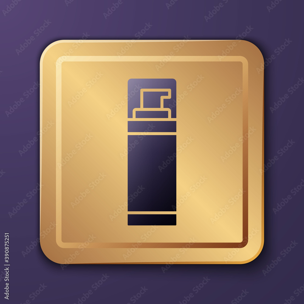 Purple Shaving gel foam icon isolated on purple background. Shaving cream. Gold square button. Vecto