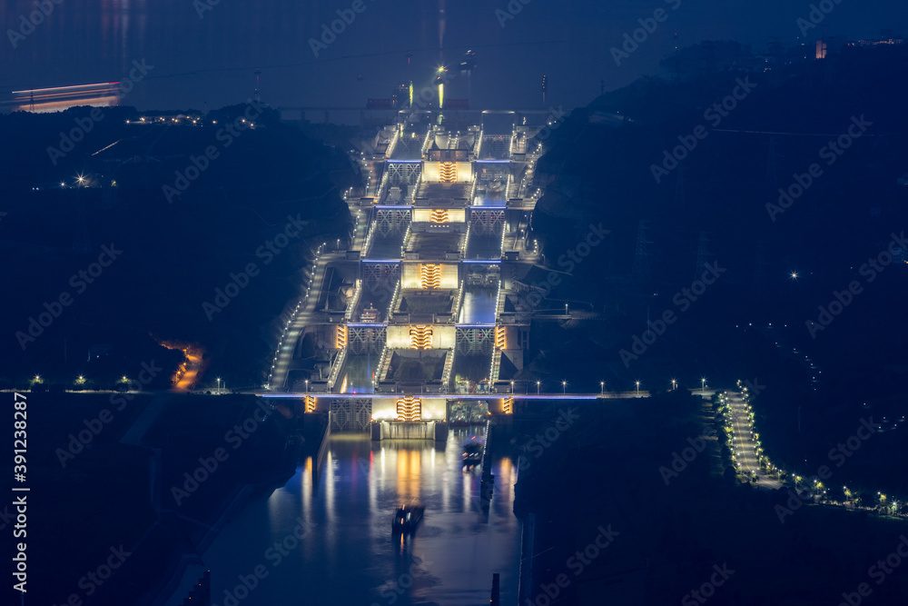 三峡五级船闸夜景