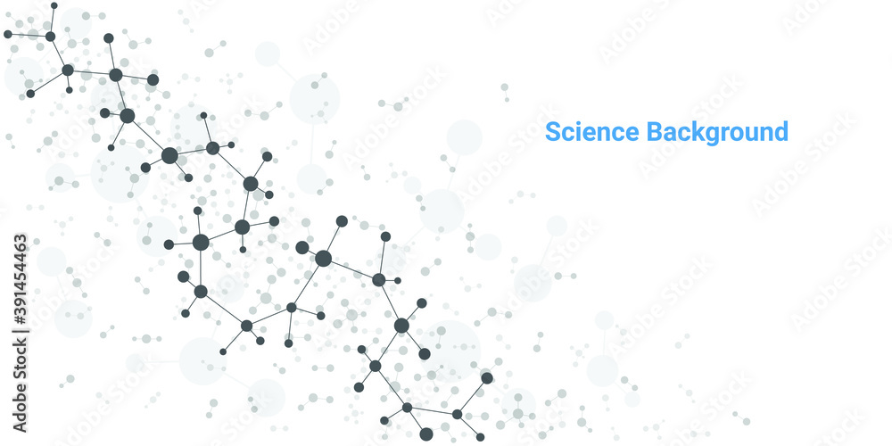 结构分子和通讯。Dna、原子、神经元。设计的科学概念。Connec