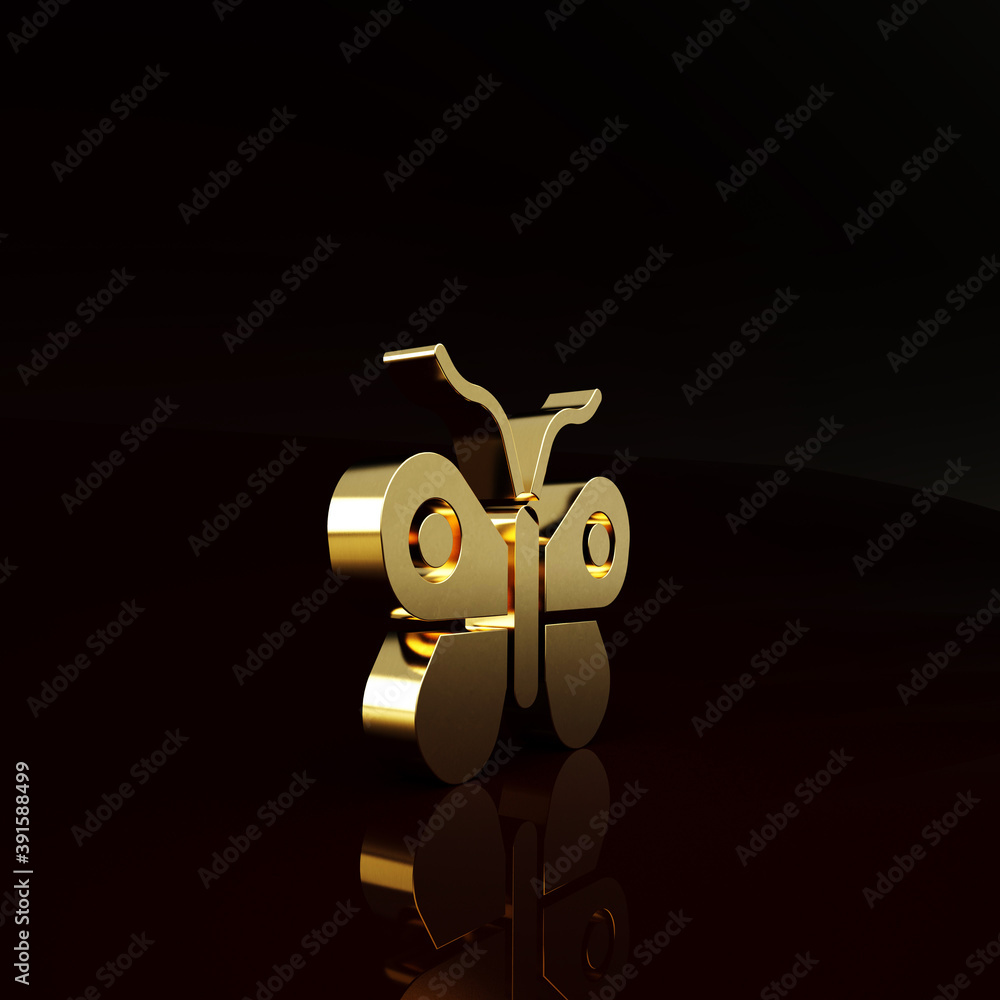 Gold Butterfly icon isolated on brown background. Minimalism concept. 3d illustration 3D render.