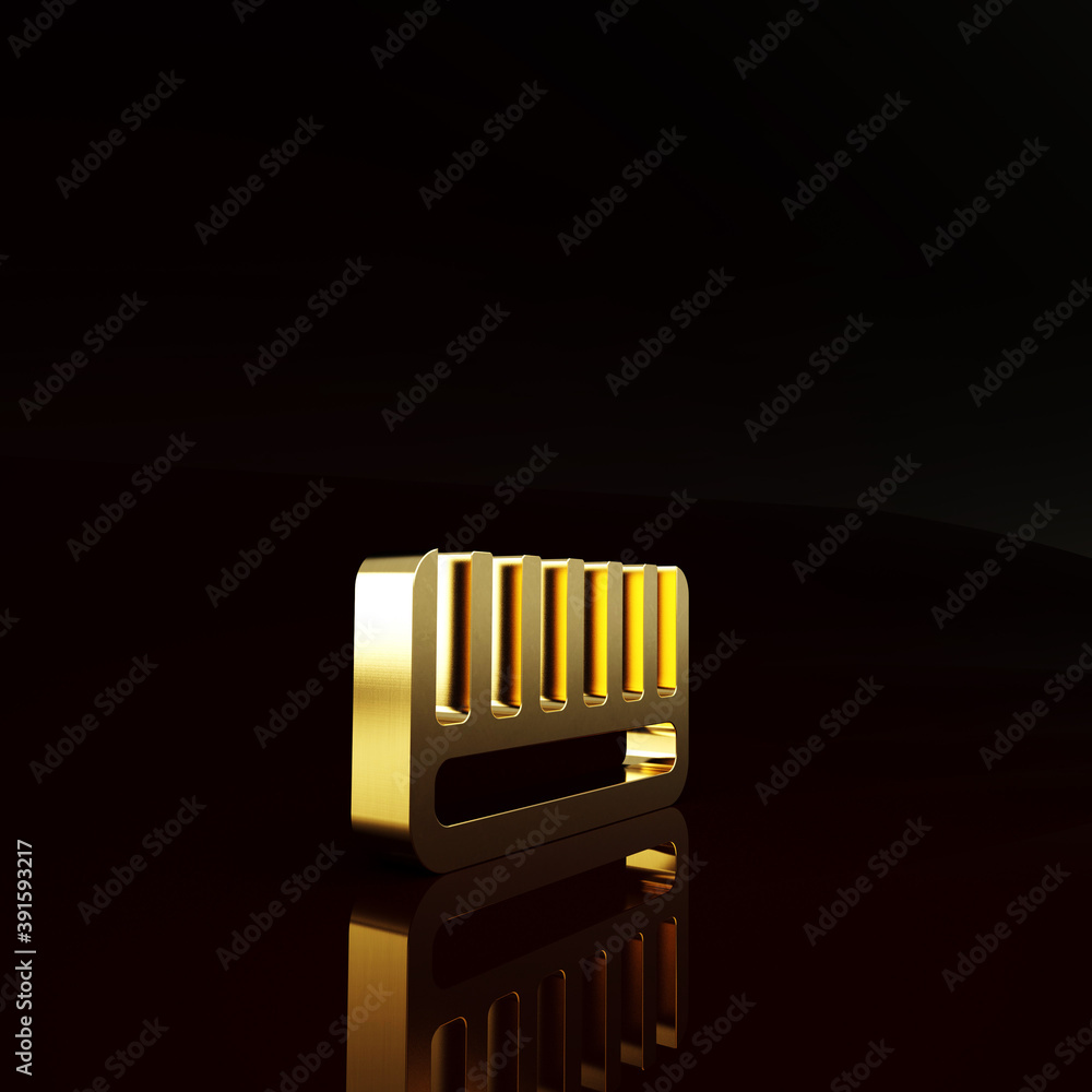 Gold Hairbrush icon isolated on brown background. Comb hair sign. Barber symbol. Minimalism concept.