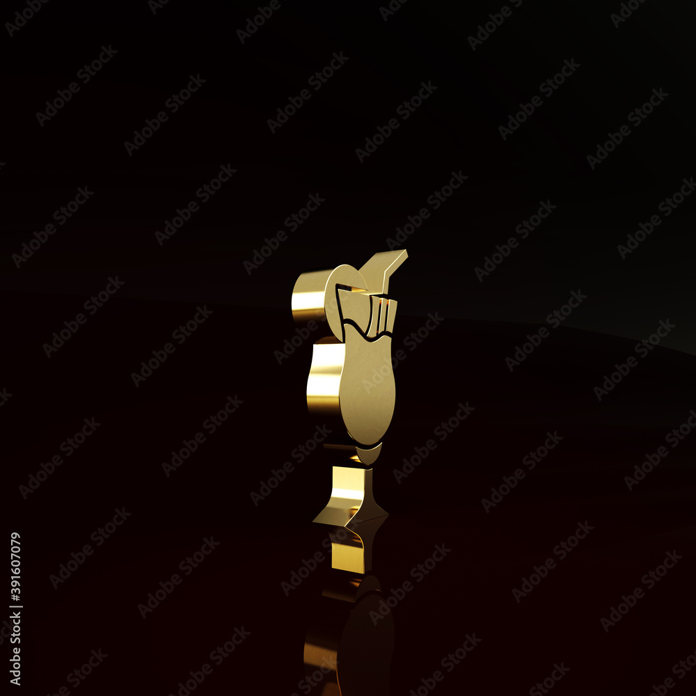 Gold Cocktail and alcohol drink icon isolated on brown background. Minimalism concept. 3d illustrati