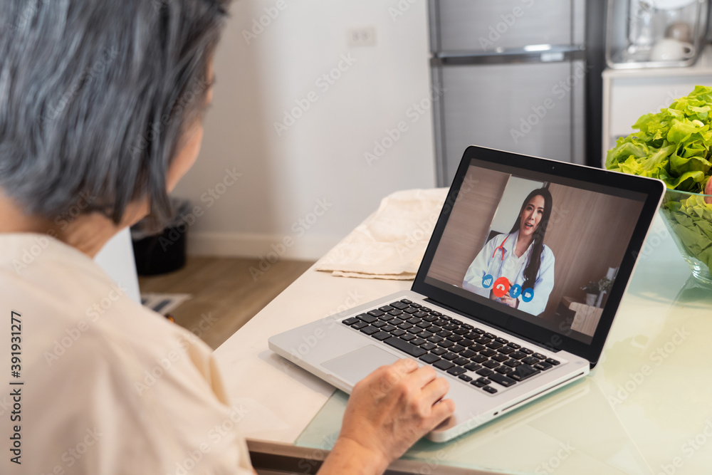 Asian female patient consult doctor for health problem on video call