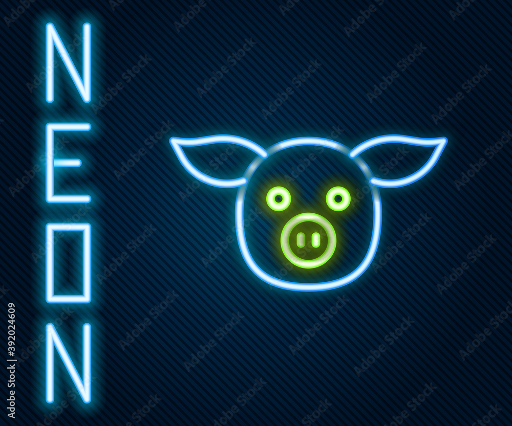 Glowing neon line Pig icon isolated on black background. Animal symbol. Colorful outline concept. Ve