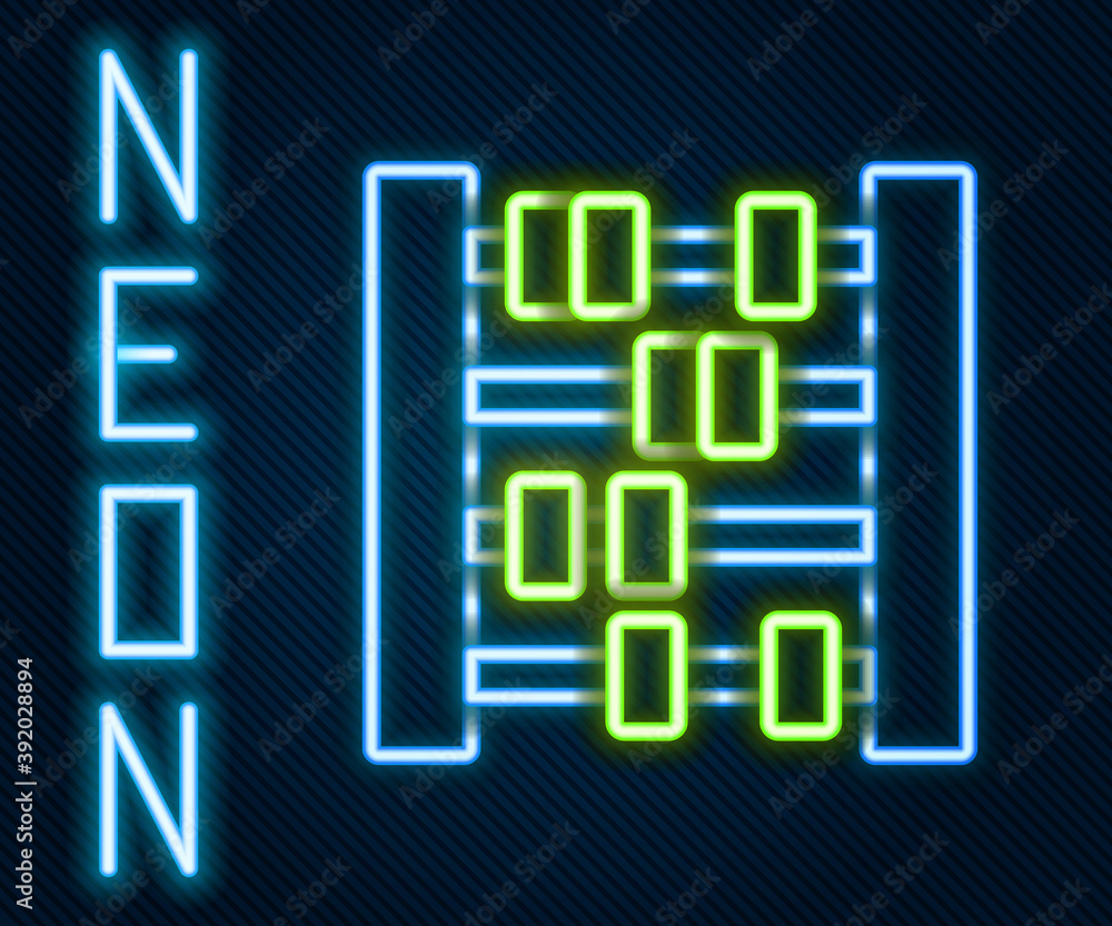 Glowing neon line Abacus icon isolated on black background. Traditional counting frame. Education si