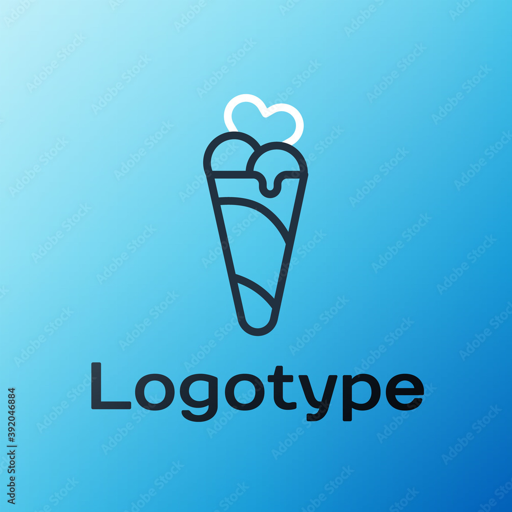 Line Ice cream in waffle cone icon isolated on blue background. Sweet symbol. Colorful outline conce