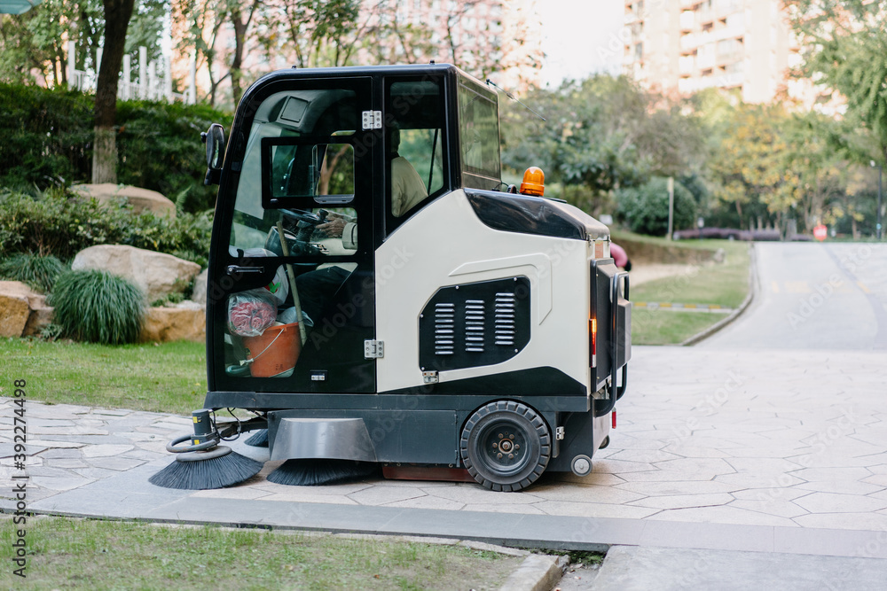 cleaning floor with machine