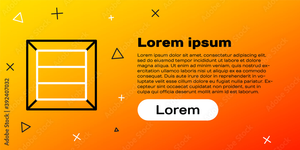 黄色背景上隔离的线条木箱图标。彩色轮廓概念。矢量插图。